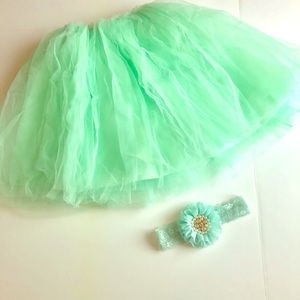 Girls Mint green tutu skirt + matching headband